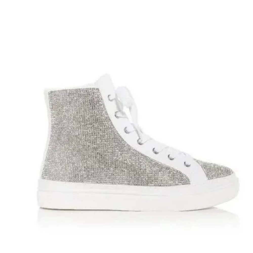 Aqua rhinestone white silver high top sneakers size 11